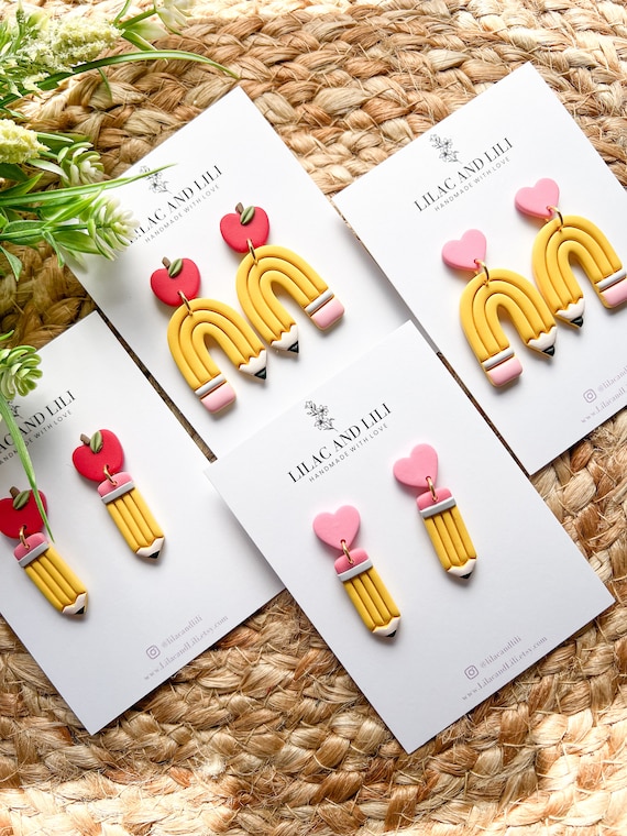 Back to School Earrings| Clay Earrings| Teacher Earrings| Teacher Gifts| Teacher Appreciation Gift| Pencil Earrings| School Earrings|Dangles