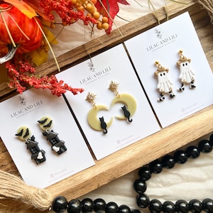 Halloween-oorbellen van klei| Glow in the Dark-oorbellen | Spookhuisoorbellen| Maanklei-oorbellen| Ghost-cowboy-oorbellen| Herfstkleioorbellen