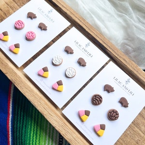Mexican Earrings| Pan Dulce Earrings| Concha Studs| Tricolor Studs| Pan Dulce Stud Pack| Maranito Studs|Cinco De Mayo Earrings|Clay Earrings