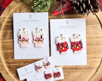 Christmas Clay Earrings| Snoopy's Doghouse Earrings| Snoopy Earrings| Christmas Snoopy Dog Earrings| Christmas Lights Earrings| Handmade