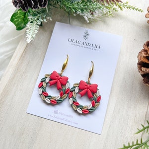 Holiday Earrings| Christmas Earrings| Wreath Earrings| Christmas Wreath Earrings| Pink Wreath Earrings| Red Wreath Earrings| Holiday Dangles Red Wreath
