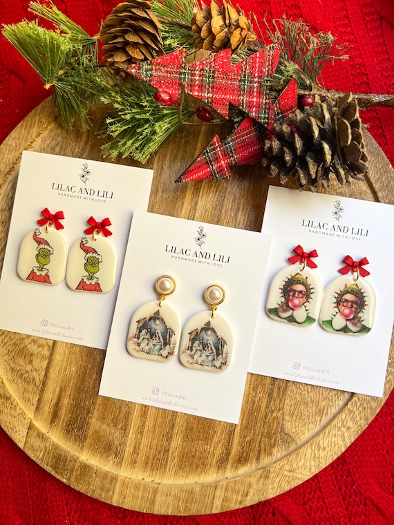 Christmas Earrings| Holiday Earrings| Grinch Earrings| Nativity Scene Earrings| Christmas Clay Earrings| Grinch Clay Earrings| Elf Earrings