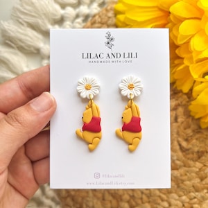 Spring Earrings| Winnie the Pooh Earrings| Daisy Earrings| Winnie the Pooh Daisy Earrings| Spring Clay Earrings| Gifts for her| Handmade