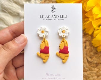 Pendientes de primavera / Pendientes de Winnie the Pooh / Pendientes de margaritas / Pendientes de margaritas de Winnie the Pooh / Pendientes de arcilla de primavera / Regalos para ella / Hechos a mano