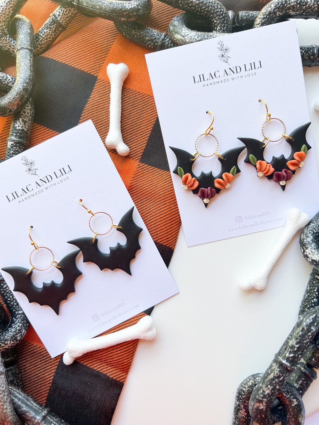 Polymer Clay Earrings Clay Earrings Halloween Earrings Bat Earrings Bat Earring Dangles Fall