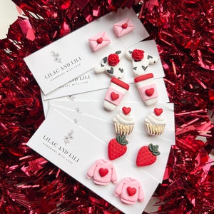 Pendientes de San Valentín/Pendientes de San Valentín/Pendientes de arcilla/Pendientes de botón de San Valentín/Pendientes de botón de San Valentín/Pendientes bonitos de San Valentín/Pendientes de botón