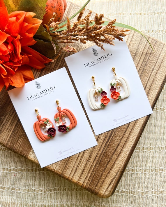 Fall Clay Earrings| Fall Earring| Pumpkin Earrings| Pumpkin Floral Clay Earrings| Thanksgiving Earrings| Pumpkin Patch Earrings| Handmade