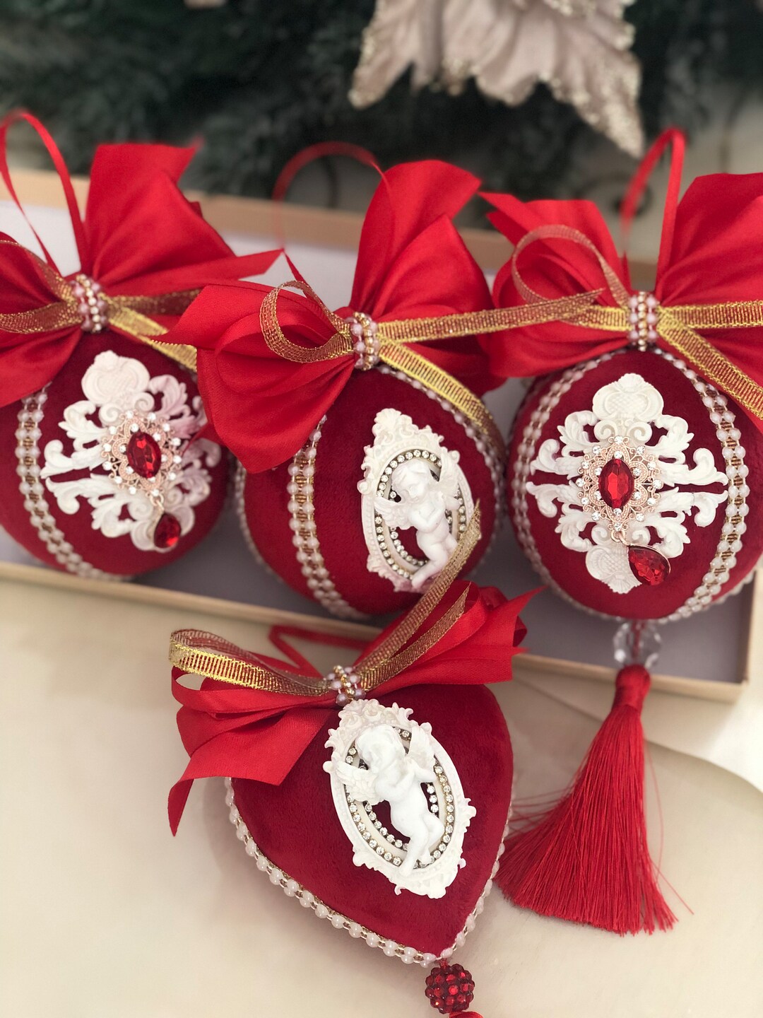 HANDMADE Baubles Christmas Tree Balls Ornaments High Quality Red Etsy