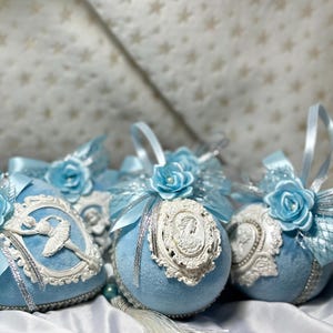 Baby blue Christmas ornaments Christmas baubles Christmas balls Xmas decorations velvet baubles handmade balls tree decor