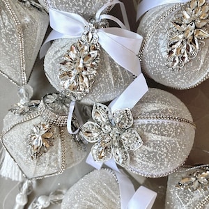 Sparkling white silver Christmas set ornaments Christmas balls Christmas baubles Xmas decor rhinestones Christmas gifts decoration