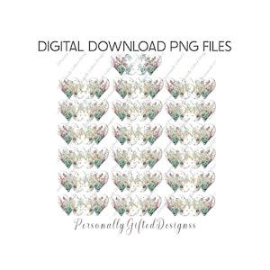 Ensemble de marque-page coeurs connectés en téléchargement numérique, 19 fichiers PNG, marque-page coeur floral, 18 variantes de nom, cadeau fête des mères pour maman, nounou