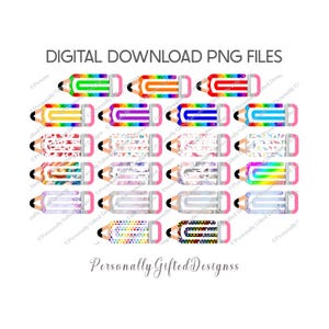 Crayons de couleur trombone Design Bundle téléchargement numérique, 21 PNG, crayon Design PNG, cadeau pour les amoureux des livres, cadeau de trombone pour professeur PNG, cadeau de fête des mères