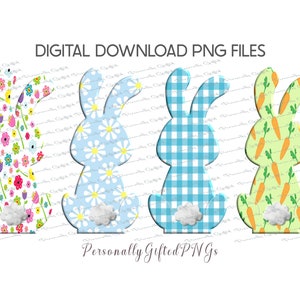 Bunny - Rückseite der Hasen Design Bundle Digitaler Download 8 PNGs, Bunny Rückansicht Sublimation, Ostern Design Bundle, Osterhase PNG