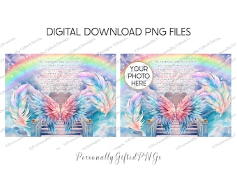 Rainbow & Feather Memorial Design Digital Download, Memorial Slate Design, Feather Memorial Poem PNG, Wings Memorial, Photo Memorial PNG