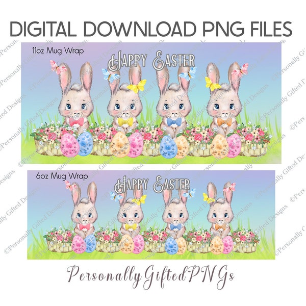 Easter 6oz & 11oz Mug Wrap Design Digital Download, 4 PNGs, Bunny Children's Mug Wrap PNG, Easter PNG, Easter Bunny Mug, Easter Mug Design