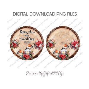 Bundle de conception de tranche de bûche commémoratif en téléchargement numérique, monument commémoratif de Noël, tranche de bûche Robin en PNG, PNG Memorial Robin, conception commémorative Robin