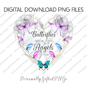 Papillons apparaissent coeur Design téléchargement numérique, 2 PNG, papillon coeur Design PNG, papillon Memorial PNG, maman Memorial, fête des mères PNG