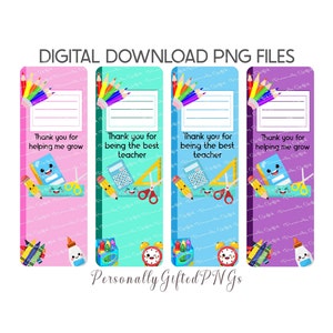 Pacote de design de tema de marcador de professor com caderno para download digital, 8 PNGs, obrigado por me ajudar a crescer, melhor marcador de professor PNG