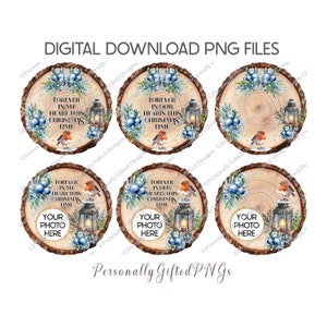 Lanterne & Robin Memorial Log Slice Design Bundle Digital Download, Lanterne de Noël Memorial Log Slice PNG, Robin Memorial, Robin PNG
