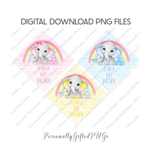 Elefant-Zeichen-Design-Bundle Digitaler Download, Baby-Zeichen, niedlicher Elefanten-Entwurf, rosa blauer gelber Elefanten-Zeichen PNG, Baby-Mädchen-Baby-Jungen-Design
