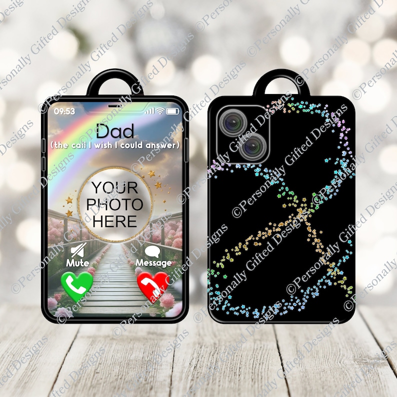 Phone Memorial Keyring Design Digital Download, Heaven Memorial PNG, Mobile Keyring PNG, Dad Memorial, Father's Day Photo Memorial Keyring image 2