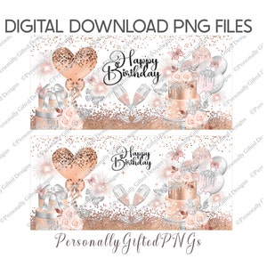 Roségouden en zilveren vlinder verjaardag mokomslag ontwerp digitale download, verjaardag png, verjaardagsmok ontwerp voor elke leeftijd, roségouden mokomslag png