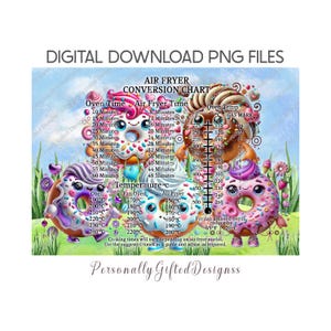 Tabla de conversión de donas para freidora de aire, diseño de tabla de cortar, descarga digital, regalo de cumpleaños para mamá, tabla de cortar divertida, regalo del Día del Padre PNG