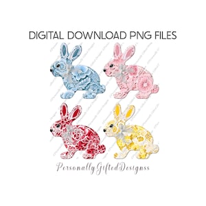 Kaninchen-Eierhalter-Design-Bundle digitaler Download - 4 PNGs, blau, gelb, rot, rosa Osterdesign, Osterkaninchengeschenk, freistehendes 10 mm Häschen