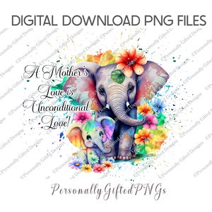 Descarga digital de diseño de elefante, sublimación de elefante del amor de una madre, elefante madre e hijo PNG, elefante salpicado de arcoíris, día de la madre