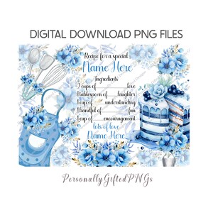 Receta para una tabla de cortar especial para niñeras, diseño azul, descarga digital, tabla de cortar, repostería, diseño de receta para el día de la madre, receta para mamá