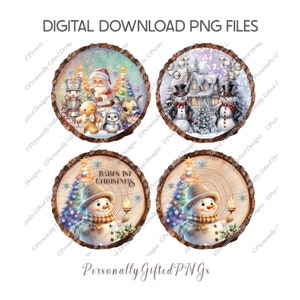 Pacote de design de fatias de tronco de Papai Noel, quebra-nozes e boneco de neve para download digital, primeira fatia de tronco de Natal do bebê PNG, fatia de tronco de acrílico de boneco de neve PNG
