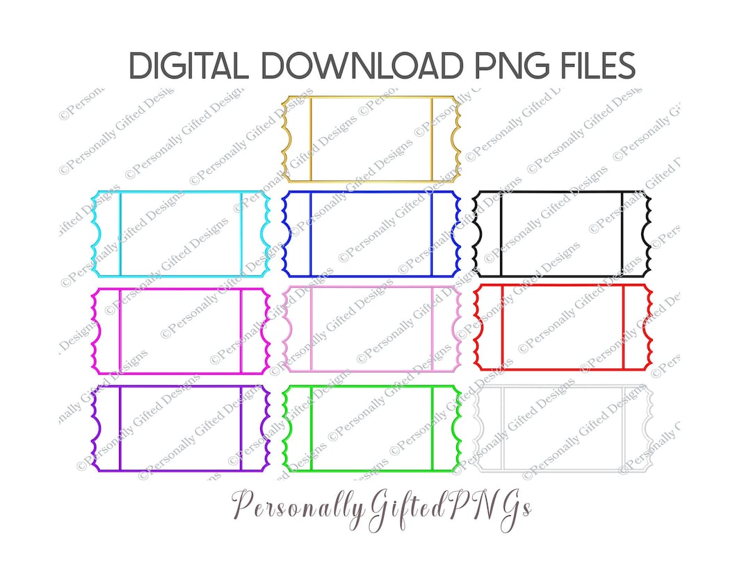 Ticket Frame Design Bundle Digital Download, 10 Colours, Gold Ticket