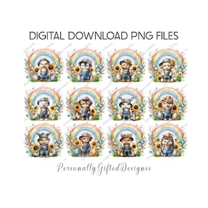 Ostern Tier Design Bundle digitaler Download, 24 PNGs, süßes Regenbogen Tier PNG, Ostern Kissen Design, Ostern Kugel Geschenk, Kinderostern Becher