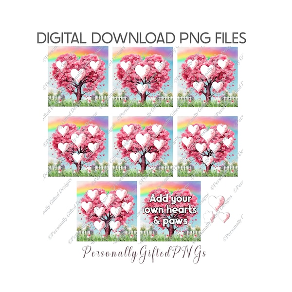 Family Tree Square Design Bundle Digital Download, 11 PNGs, Family 2 - 8 Members Design, Mother's Day, Personalised Tree PNG, Birthday Gift