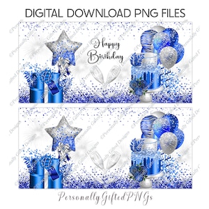 Blau & Silber Geburtstagsbecher Wrap Design Digitaler Download, Geburtstag PNG, Geburtstag Becher Design jedes Alters, Feier Becher PNG, Papa Geburtstagsbecher