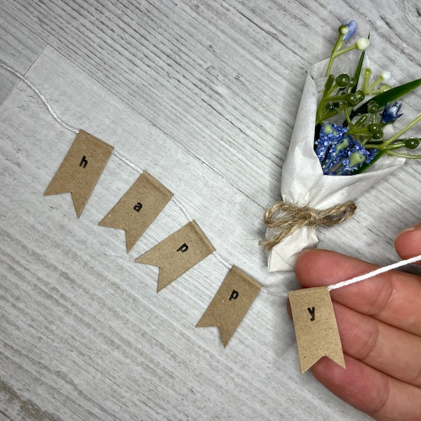 Personalised mini bunting flags | brown paper garland | birthday wedding baby shower celebration