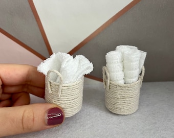 Dollhouse Bathroom Towel Basket | 1:12 Scale Miniature Towels | Rolled or Folded Towels | Dollhouse Bathroom Decor | Mini Spa Accessories