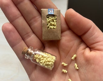 Handmade miniature pasta | glass jar of pasta | packet of pasta | 1:12 scale | dollhouse kitchen accessories