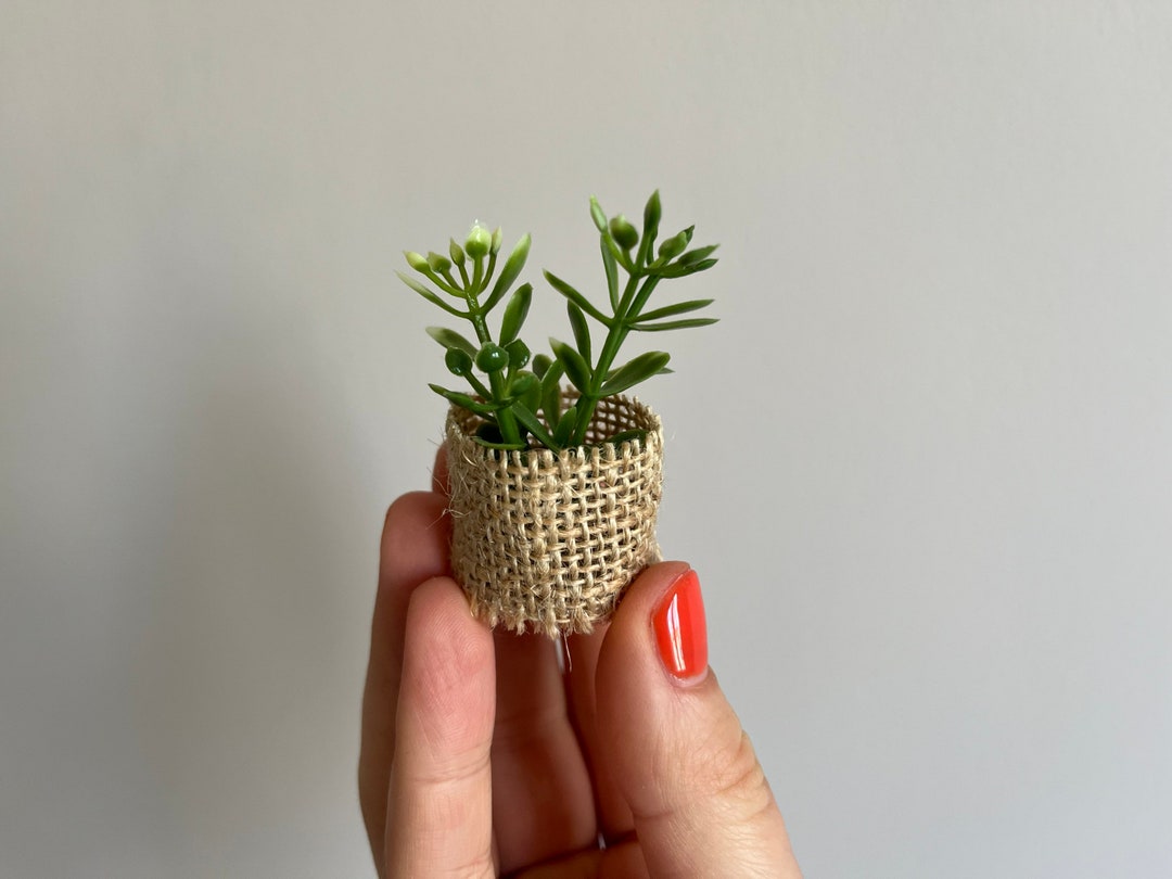 Mini Potted Plant Artificial House Plant in a Hessian Fabric Pot for