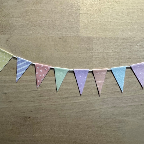 Miniature Dollhouse bunting flags | colourful pattern | miniature garland decoration | scale 1:12 | 13 inches | pastel colourful