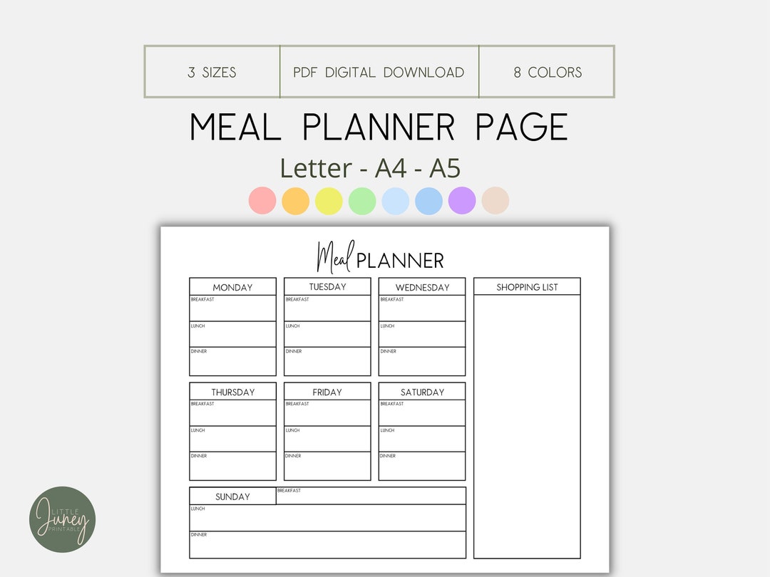 Printable Meal Planner and Shopping List, Weekly Meal Planner