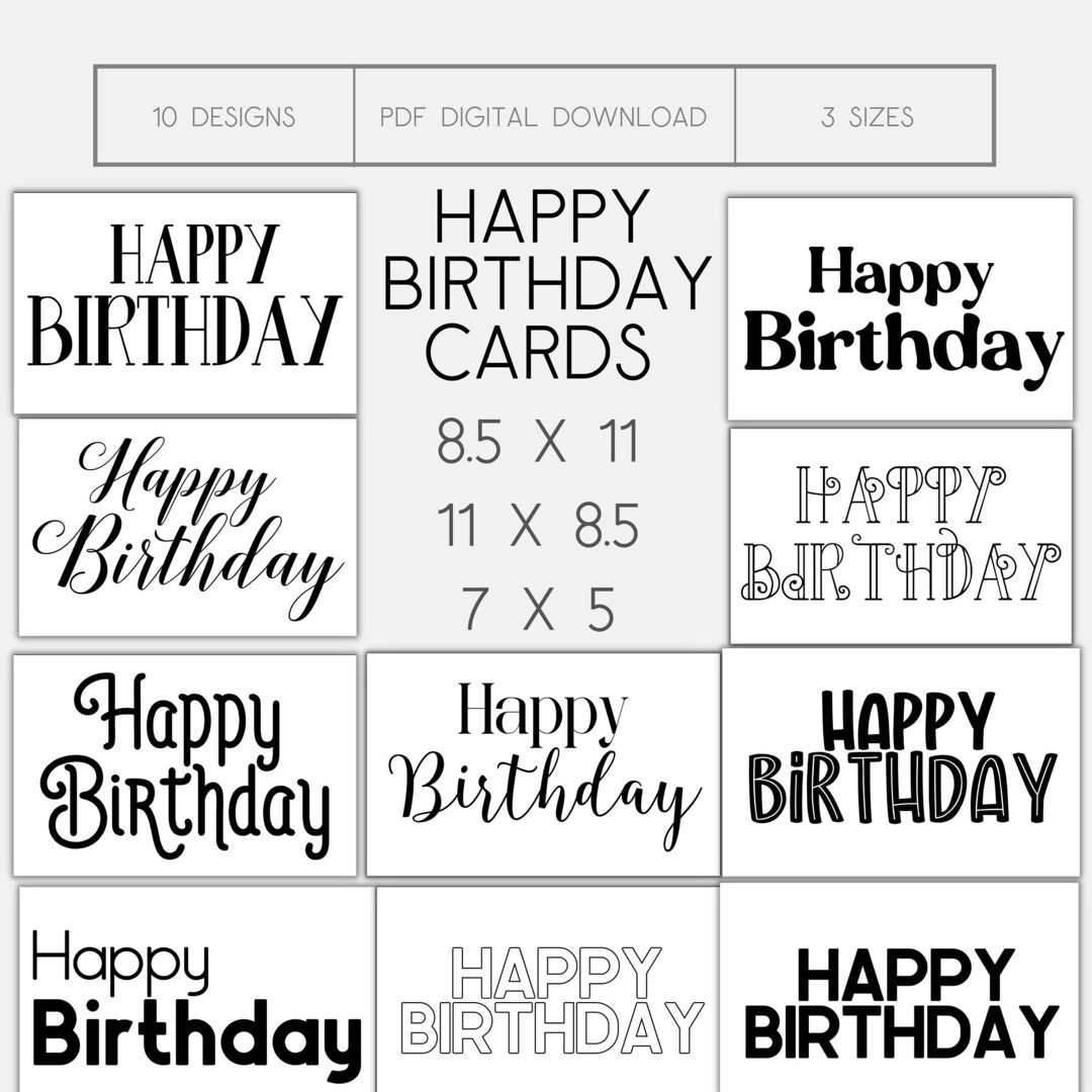 Printable Minimalist Happy Birthday Card, Digital Download, Printable ...