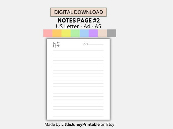Printable Notes Page Notes Journal Printable Notetaking Etsy Printable Notes Page Notes Journal Printable Notetaking Etsy
