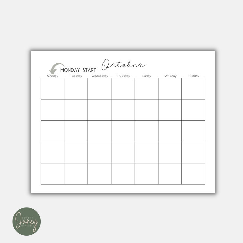 Monthly Blank Calendar, Letter Size Calendar, A4 Calendar, PDF ...