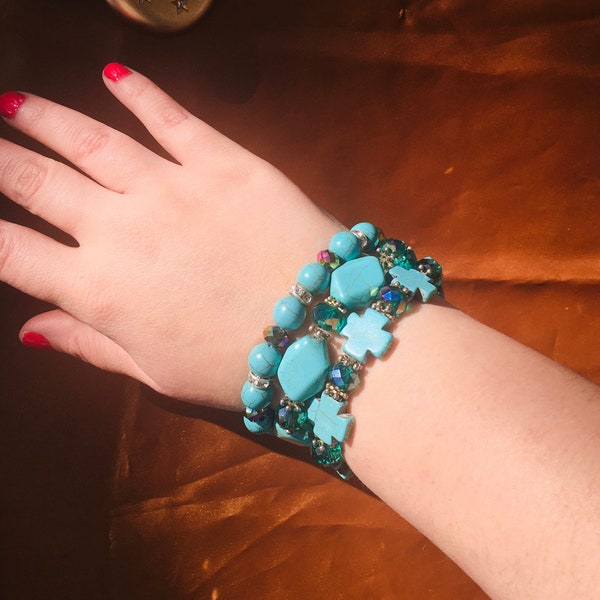Faux Turquoise Stretch Beaded Bracelet Set