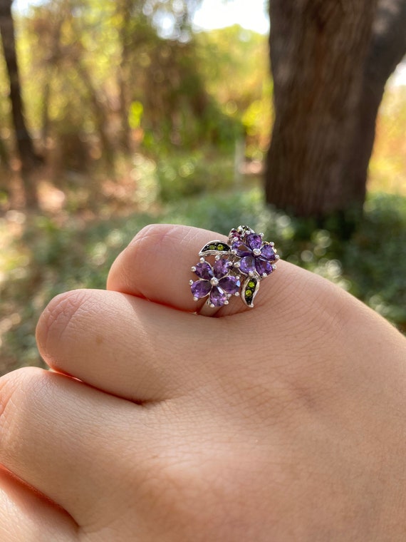 Vintage Purple Gemstone Flower Ring Etsy