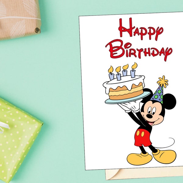 Printable Mickey Mouse Happy Birthday Card - Etsy