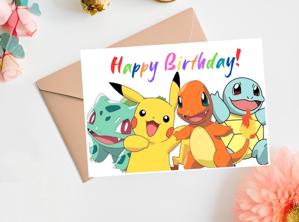 Printable Birthday Card With Pokemon, Printable Greeting Card, Print at ...