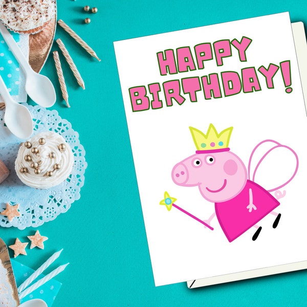 Printable Birthday Card with Peppa pig, Printable Greeting Card, Print at Home