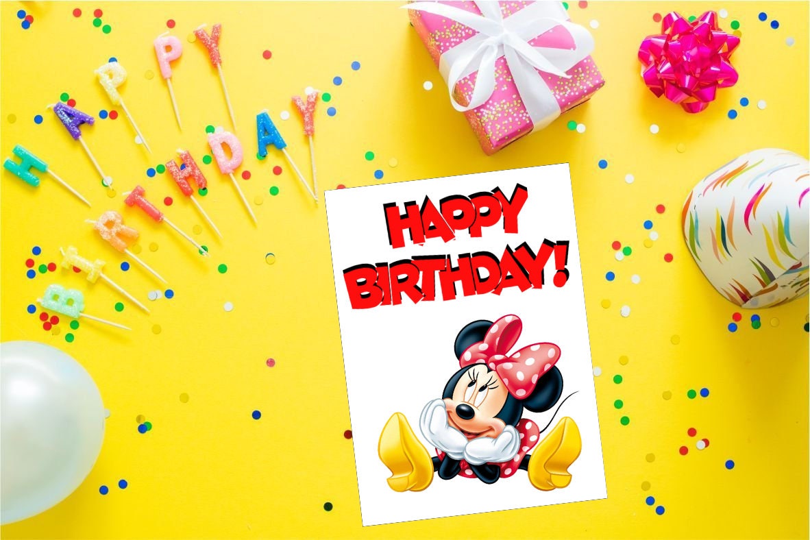 Printable Birthday Card With Minnie Mouse, Printable Greeting Card ...